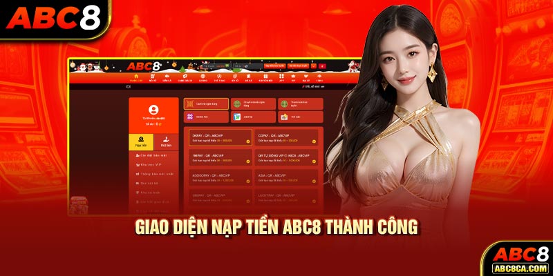 Giao diện nạp tiền ABC8 thành công